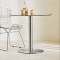 Clear Glass Round Dining Table With Silver Metal Base, Metropolitan