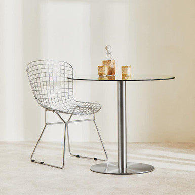Clear Glass Round Dining Table With Silver Metal Base, Metropolitan