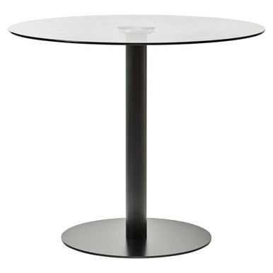 Matt Black Steel & Glass Top Round Dining Table, Metropolitan