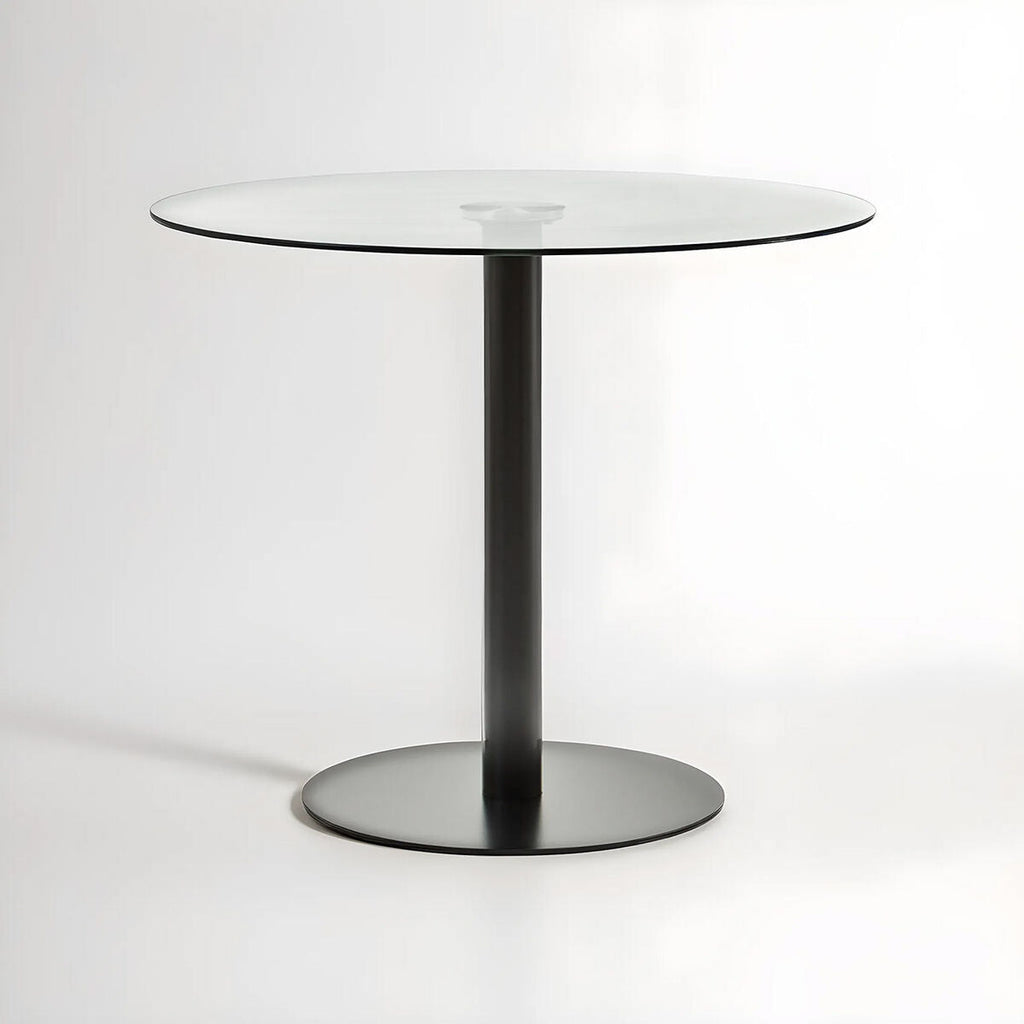 Matt Black Steel & Glass Top Round Dining Table, Metropolitan