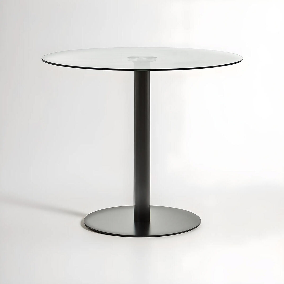 Matt Black Steel & Glass Top Round Dining Table, Metropolitan