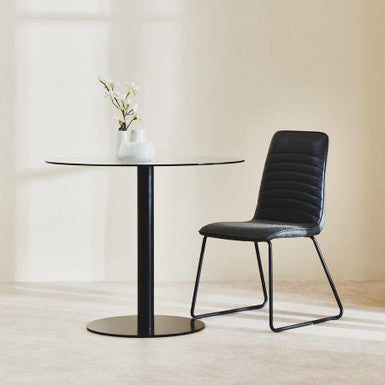Matt Black Steel & Glass Top Round Dining Table, Metropolitan