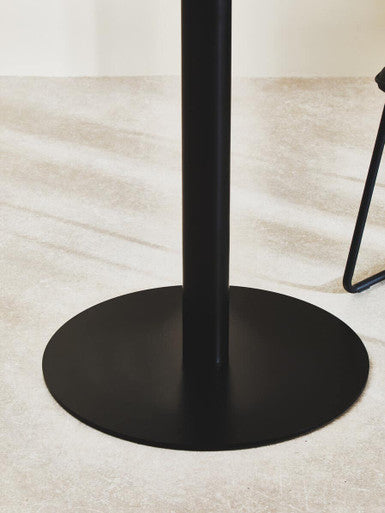 Matt Black Steel & Glass Top Round Dining Table, Metropolitan