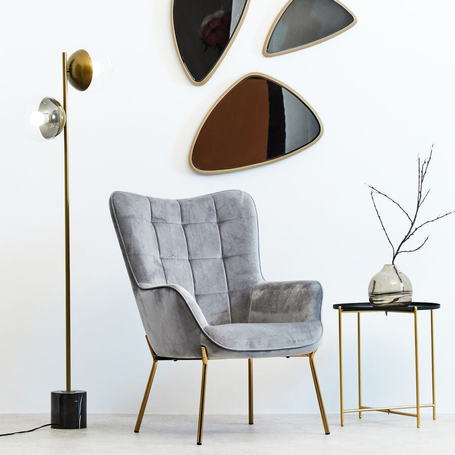 Black Tray Top Round Side Table With Gold Iron Stand, Trosa