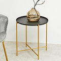 Black Tray Top Round Side Table With Gold Iron Stand, Trosa