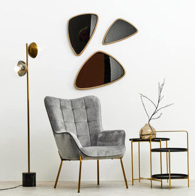 Black Rounded Shelves Two-Tier Side Table With Gold Iron Stand, Trosa