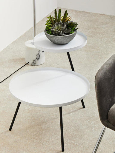 White Iron Tray Top & Black Iron Legs 2 Tie Side Table, Trosa