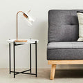 Round White Top Side Table With Black Iron Lattice Base, Trosa