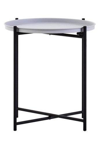 Round Grey Top Side Table With Black Iron Lattice Base, Trosa