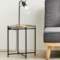 Round Grey Top Side Table With Black Iron Lattice Base, Trosa