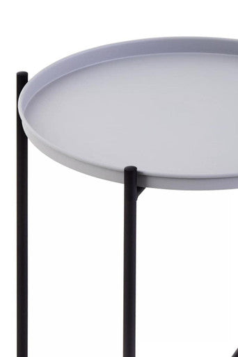 Round Grey Top Side Table With Black Iron Lattice Base, Trosa