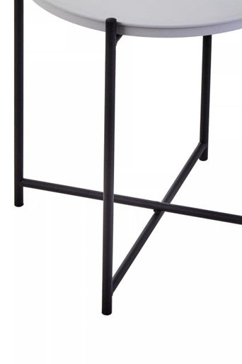 Round Grey Top Side Table With Black Iron Lattice Base, Trosa