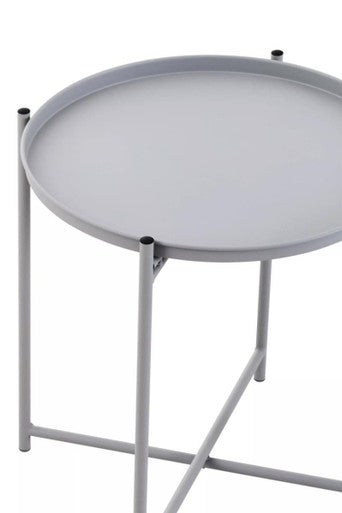 Grey Iron Round Side Table With Slender Metal Legs, Trosa