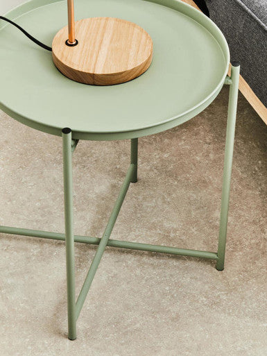 Green Iron Round Side Table With Slender Metal Legs, Trosa