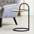 Grey Round Top Side Table With Black Iron Hanging Frame, Trosa