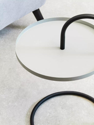 Grey Round Top Side Table With Black Iron Hanging Frame, Trosa