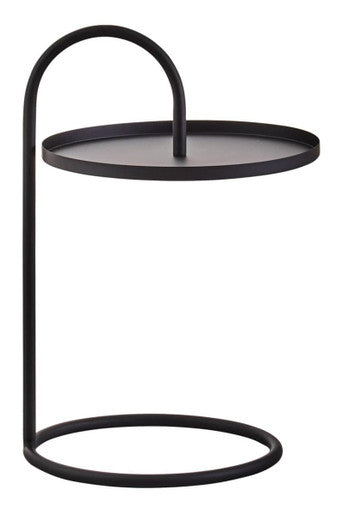 Black Round Top Side Table With Black Iron Hanging Frame, Trosa