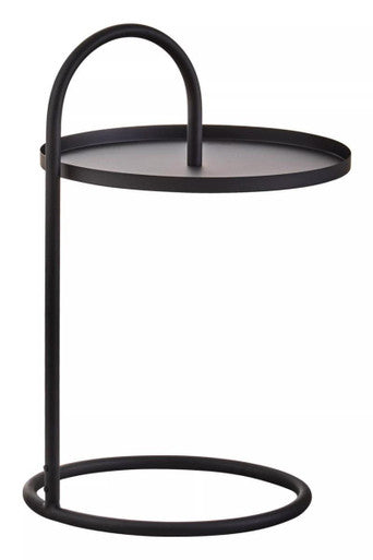 Black Round Top Side Table With Black Iron Hanging Frame, Trosa