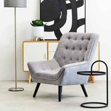 Black Round Top Side Table With Black Iron Hanging Frame, Trosa