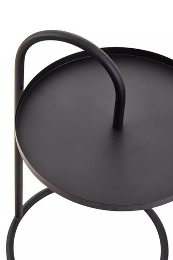Black Round Top Side Table With Black Iron Hanging Frame, Trosa
