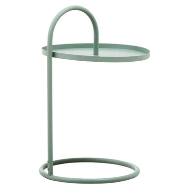 Green Round Top Side Table With Grey Iron Hanging Frame, Trosa