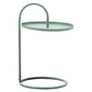 Green Round Top Side Table With Grey Iron Hanging Frame, Trosa