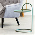 Green Round Top Side Table With Grey Iron Hanging Frame, Trosa