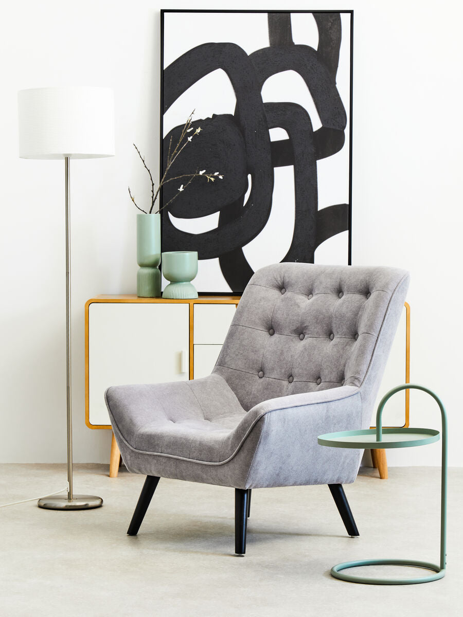 Green Round Top Side Table With Grey Iron Hanging Frame, Trosa