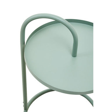 Green Round Top Side Table With Grey Iron Hanging Frame, Trosa