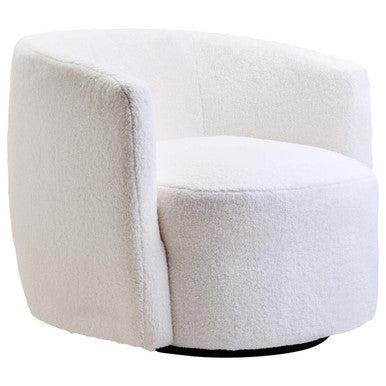 Montreal Ivory Boucle Curved Lounge Chair With Swivel Base