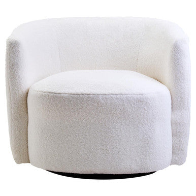 Montreal Ivory Boucle Curved Lounge Chair With Swivel Base