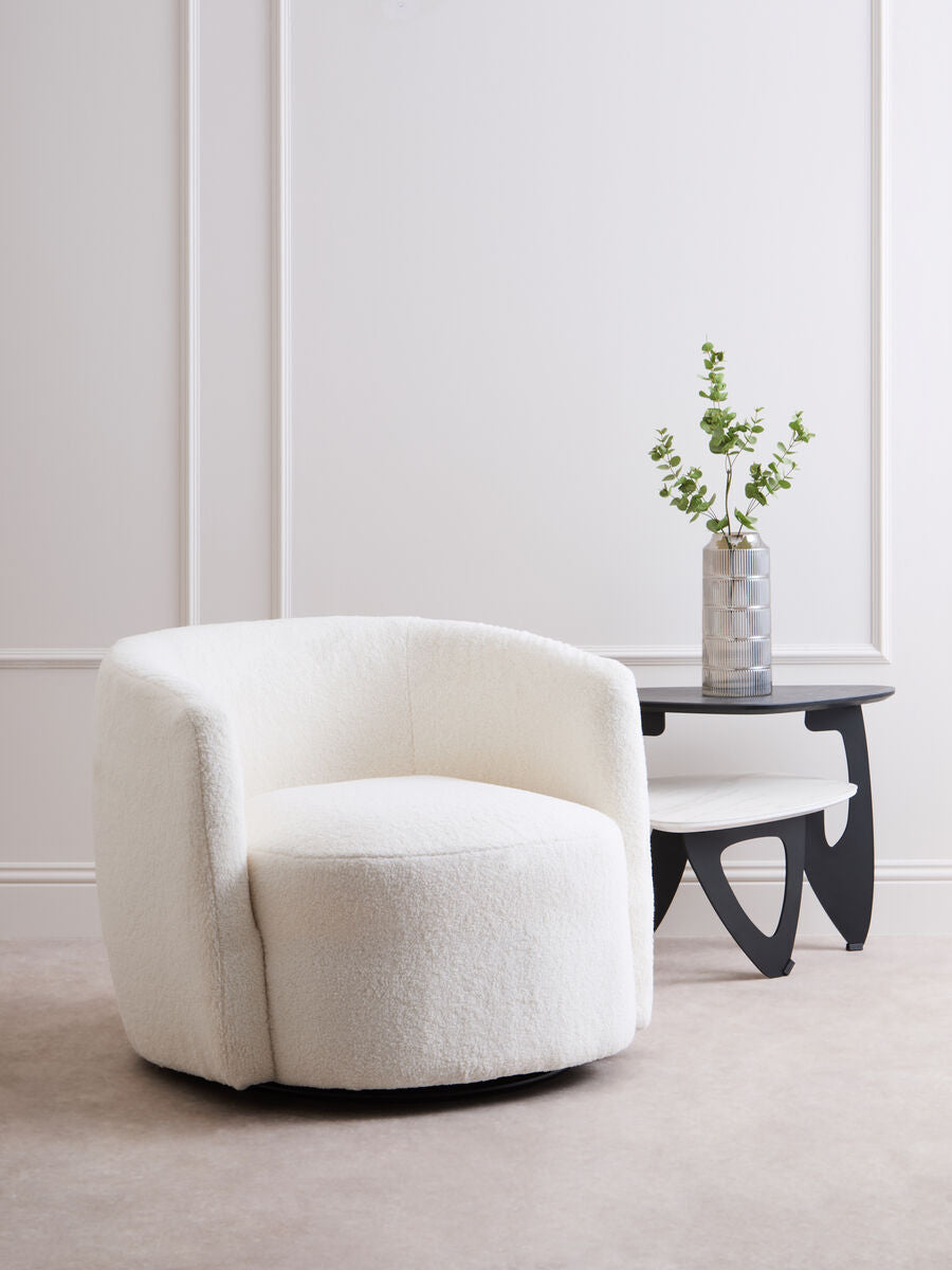 Montreal Ivory Boucle Curved Lounge Chair With Swivel Base
