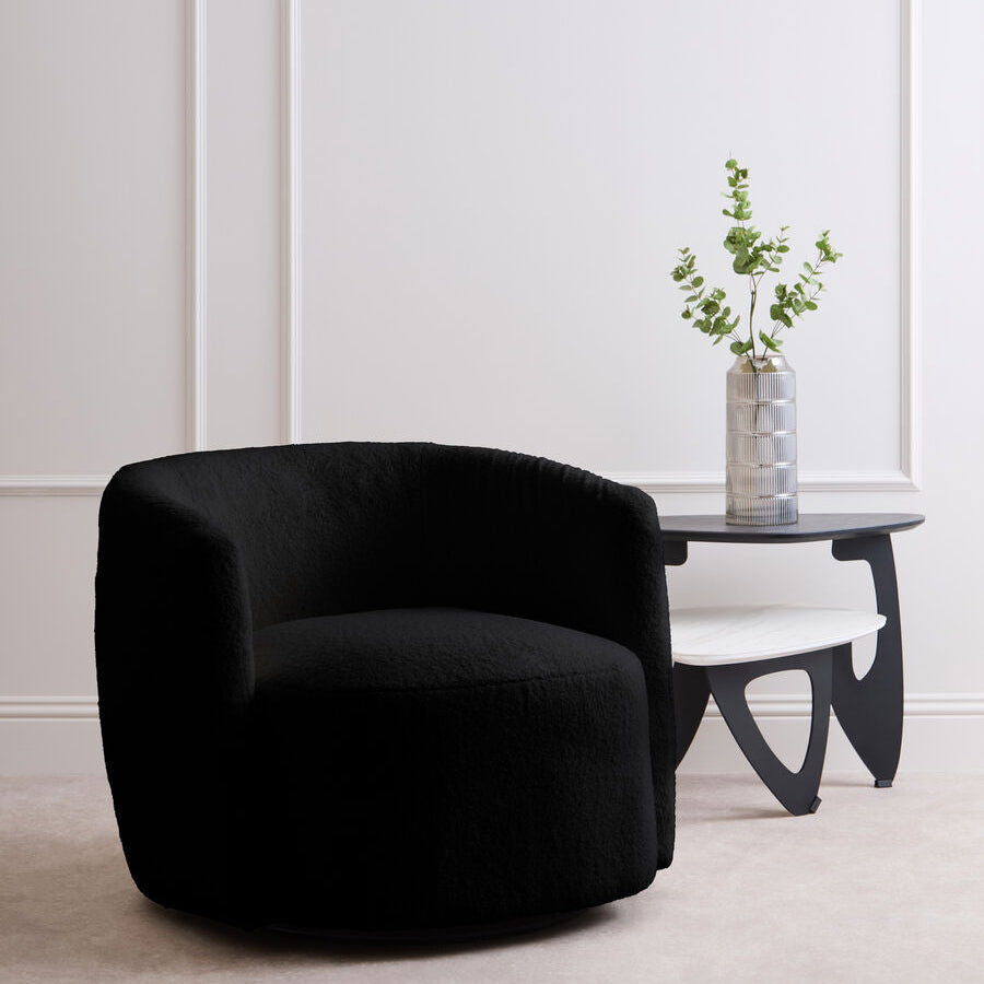 Montreal Black Boucle Curved Lounge Chair With Swivel Base