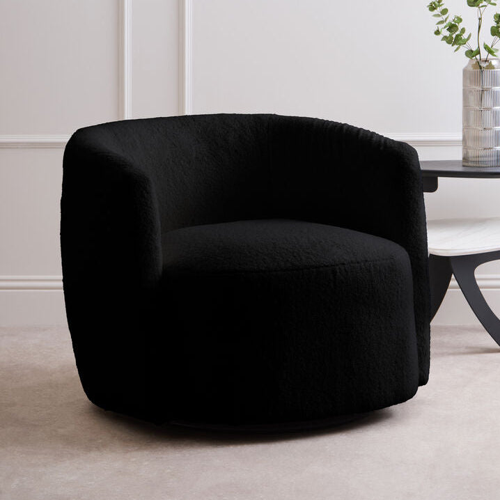 Montreal Black Boucle Curved Lounge Chair With Swivel Base