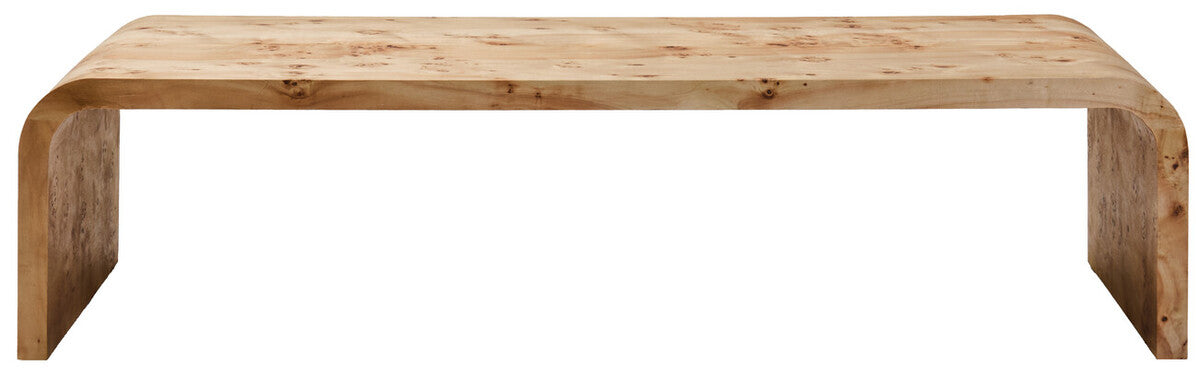 Natural Burl Wood Curved Coffee Table With Smooth Curved Edges, Mota