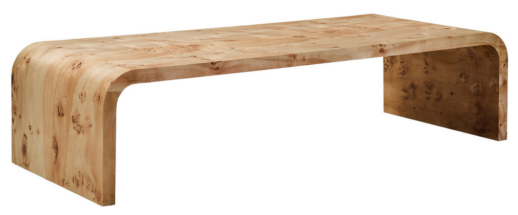 Natural Burl Wood Curved Coffee Table With Smooth Curved Edges, Mota