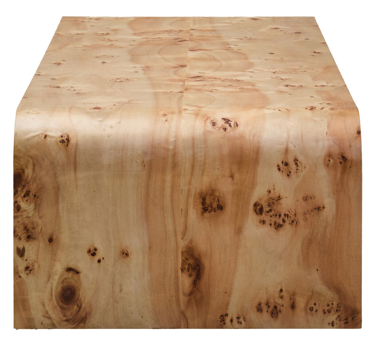 Natural Burl Wood Curved Coffee Table With Smooth Curved Edges, Mota