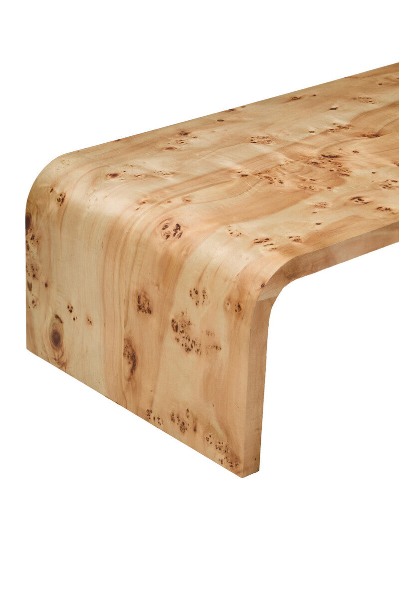 Natural Burl Wood Curved Coffee Table With Smooth Curved Edges, Mota