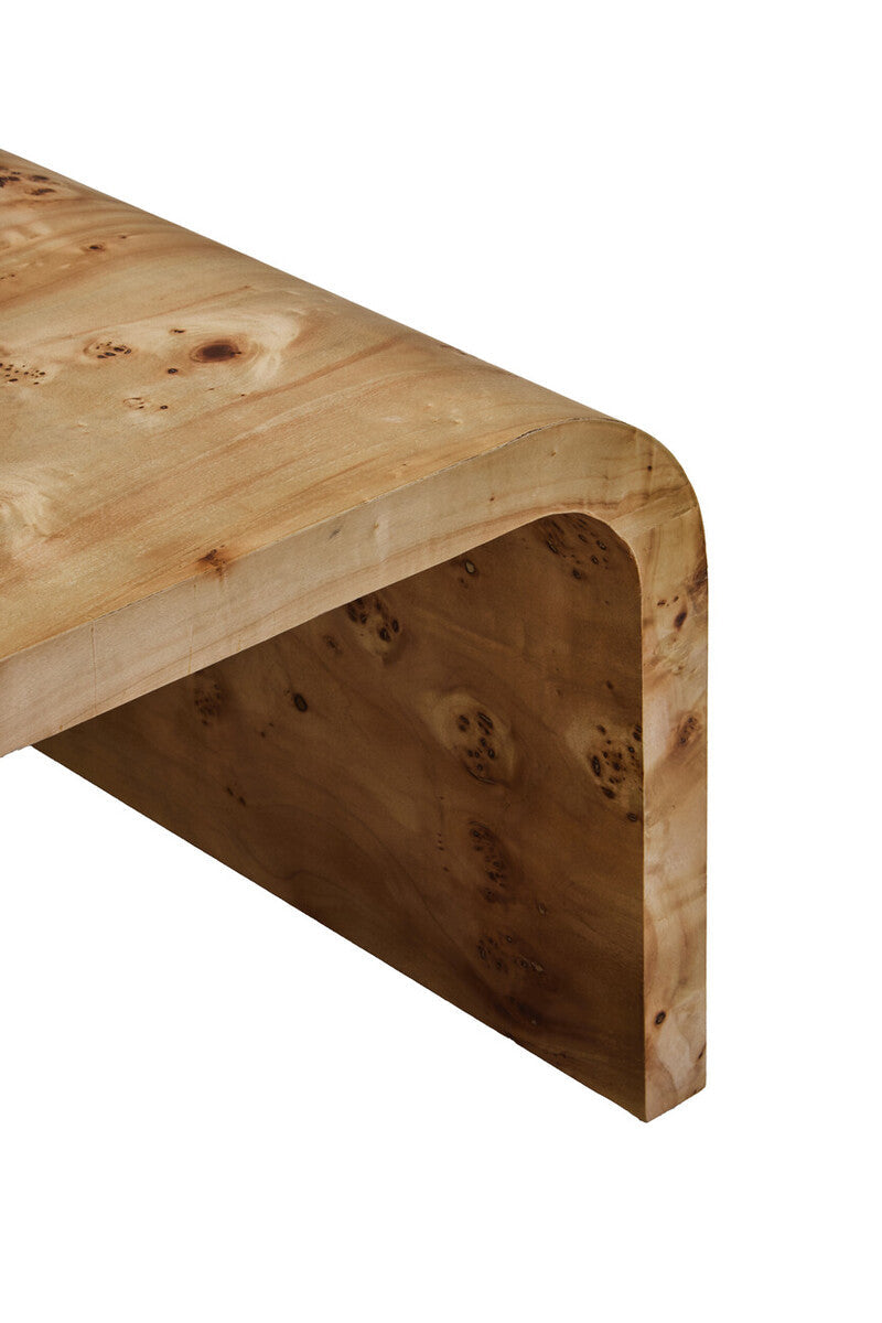 Natural Burl Wood Curved Coffee Table With Smooth Curved Edges, Mota
