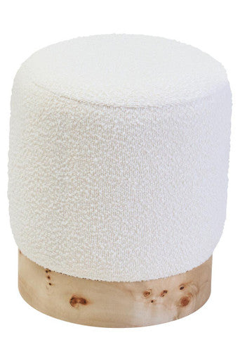 Mota Burl Wood & Cream Boucle Round Stool