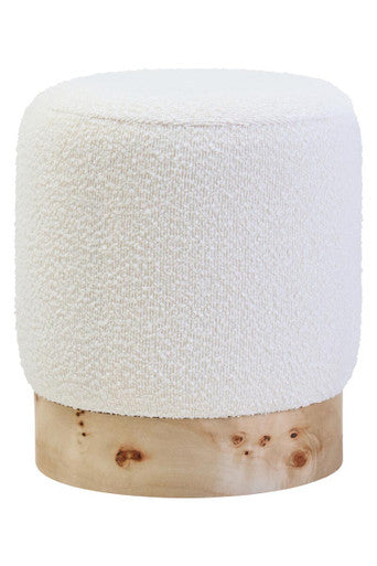 Mota Burl Wood & Cream Boucle Round Stool