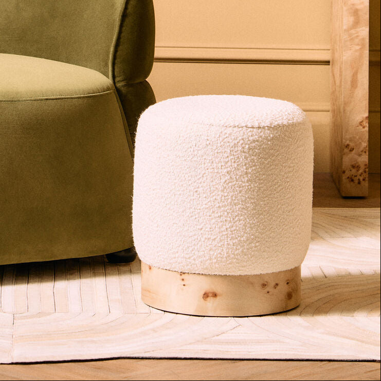 Mota Burl Wood & Cream Boucle Round Stool