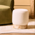 Mota Burl Wood & Cream Boucle Round Stool