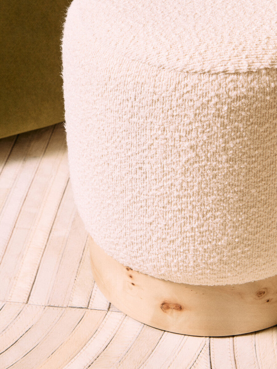 Mota Burl Wood & Cream Boucle Round Stool