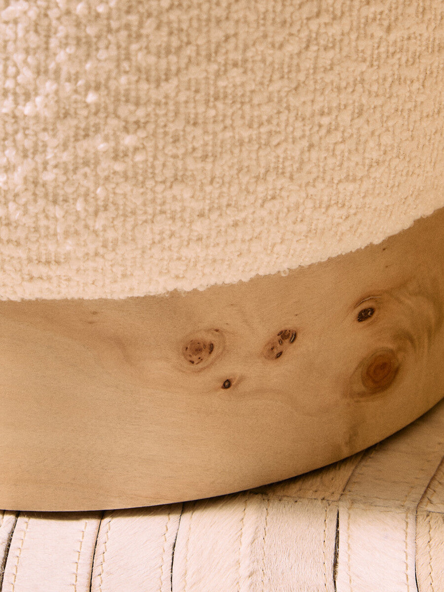Mota Burl Wood & Cream Boucle Round Stool