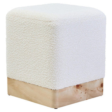 Mota Burl Wood & Cream Boucle Square Stool