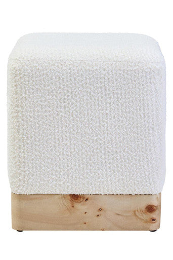 Mota Burl Wood & Cream Boucle Square Stool