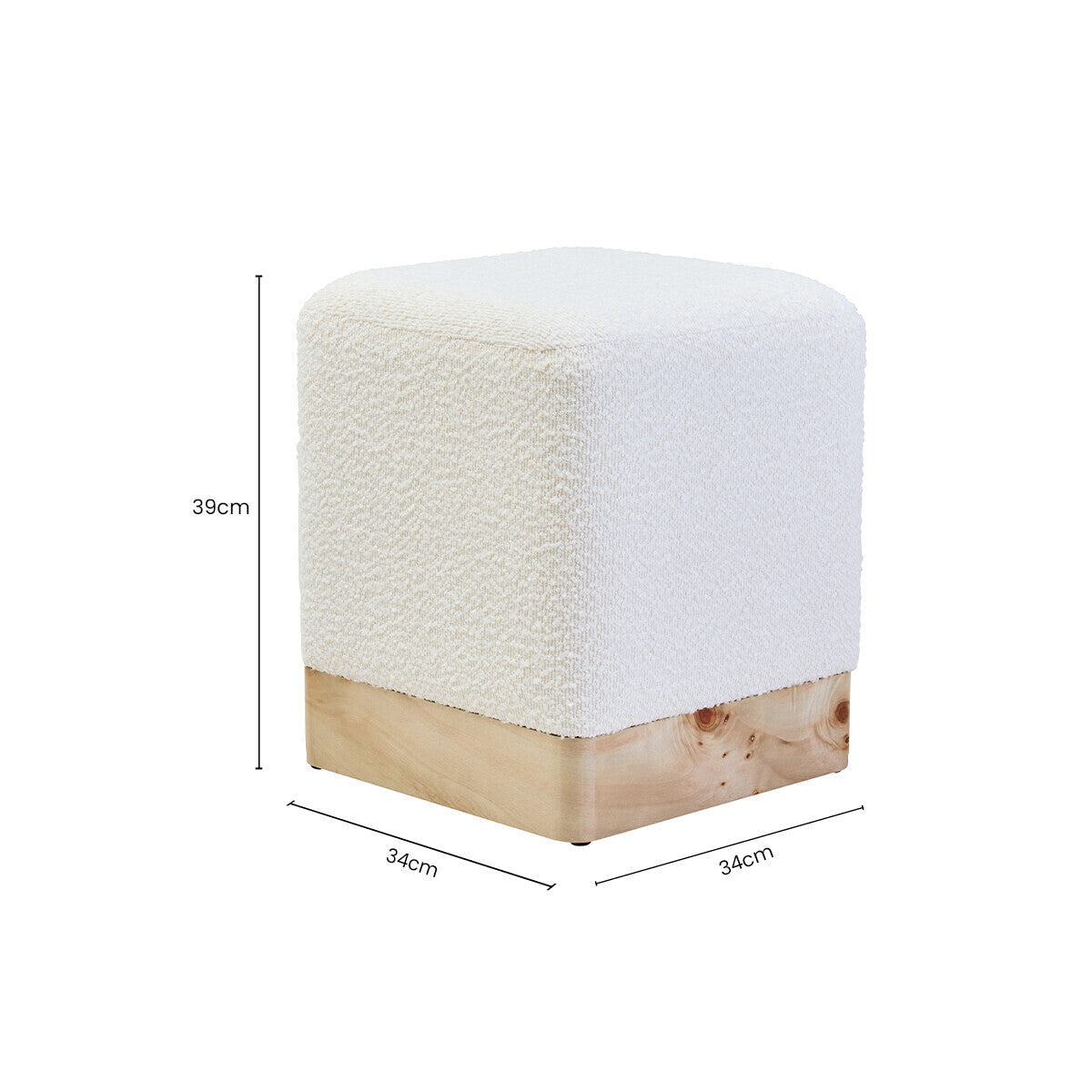 Mota Burl Wood & Cream Boucle Square Stool