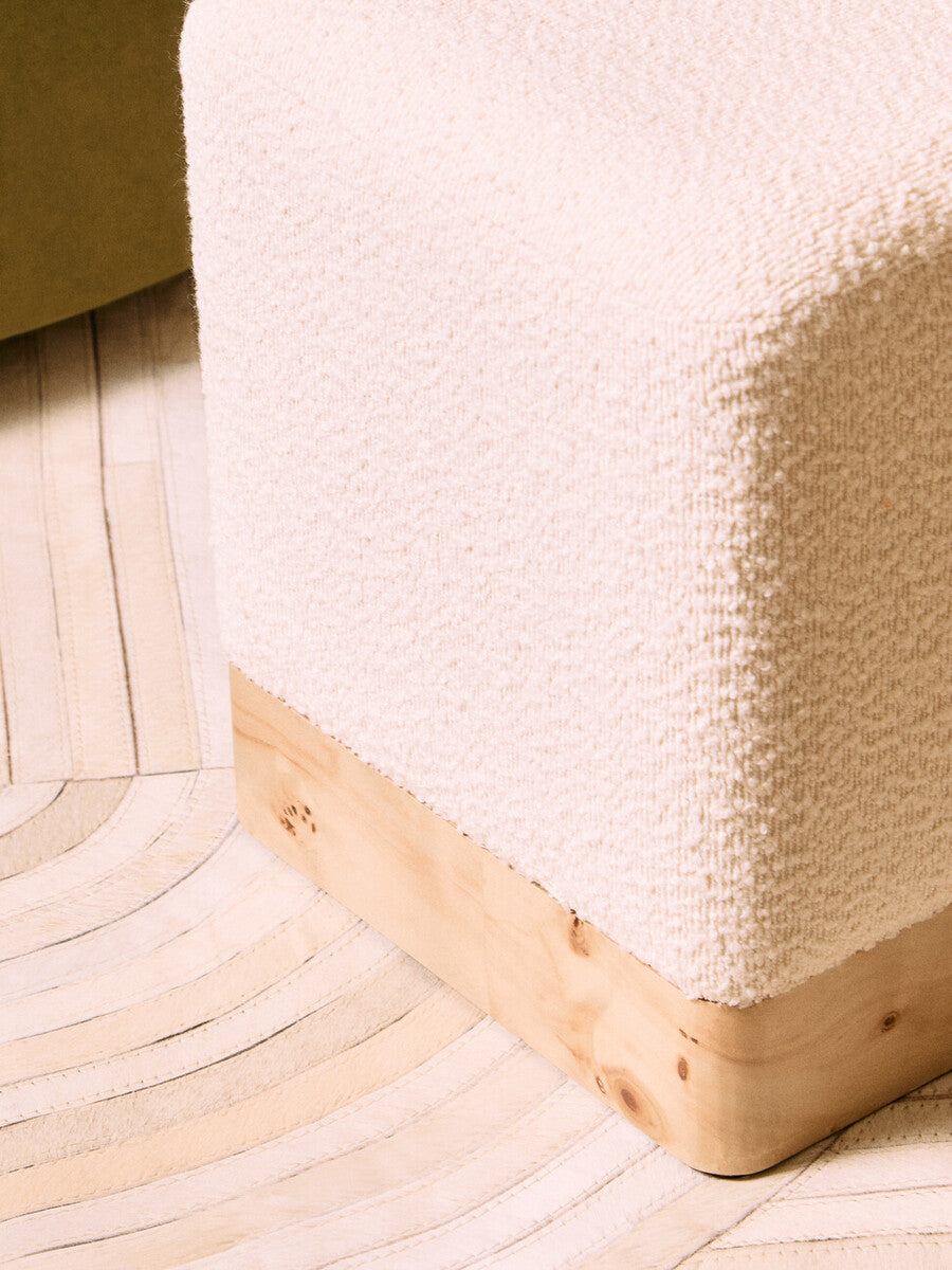 Mota Burl Wood & Cream Boucle Square Stool