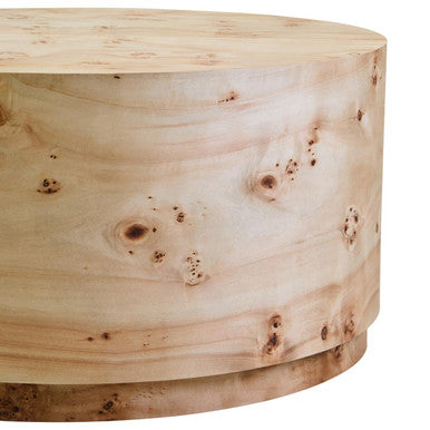 Natural Burl Wood Round Coffee Table With Drum Shape Design, Mota